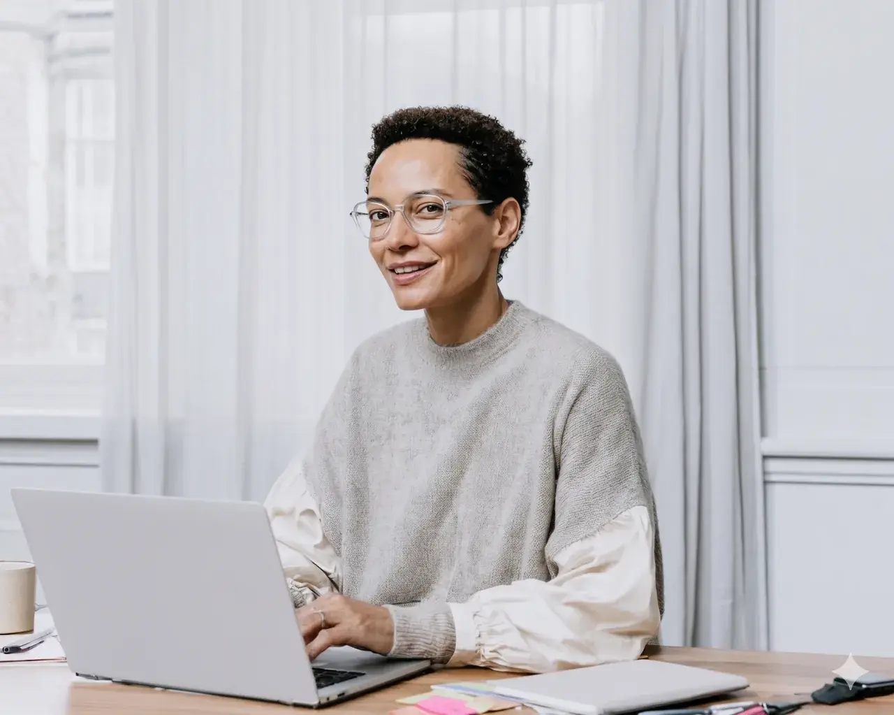 A seller managing her pricing on a laptop